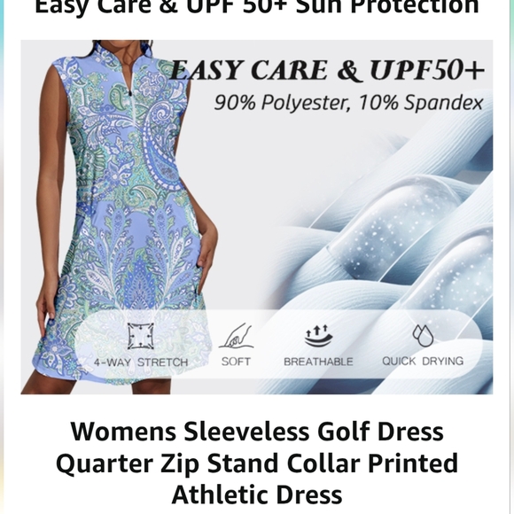 ACEGOLFS Blue Paisley Sleeveless Dress 2 Pockets Pickellball/Golf NWT Size Small - Picture 7 of 10